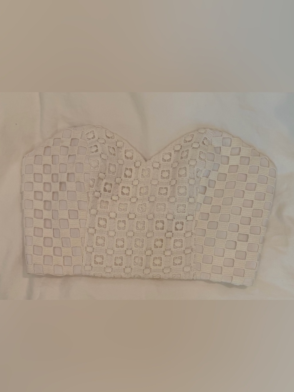 Tibi White Strapless Structured Crochet Bustier Top